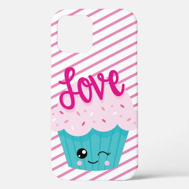 Coques Case-Mate iPhone Kawaii Cupcake Love Rose Turquoise Stripe mignonne (Verso)