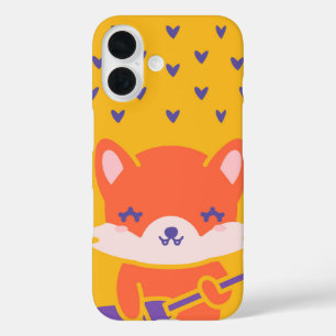 Coque Pour iPhone 16 Kawaii Fox Guitariste Cute Rock Star Animal