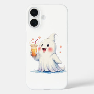 Coque Pour iPhone 16 Kawaii Ghost Boire Soda Téléphone Case