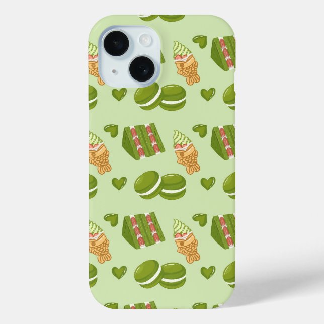 Coques Case-Mate iPhone  Kawaii Hand-Drawn Matcha Sweets Seamless Pattern (Verso)