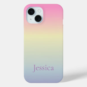 Coque Pour iPhone 15 kawaii mignon licorne pastel arc-en-ciel couleurs
