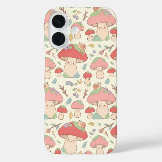 Coque Pour iPhone 16 Kawaii Mushroom Snail Pattern Phone Case
