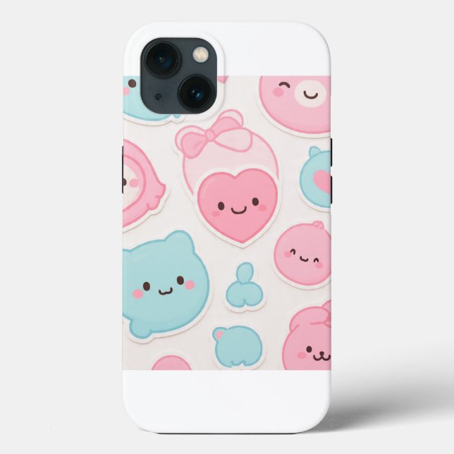 Coques Case-Mate iPhone Kawaii Pastel Cute Faces Sticker Set – Pink & Blue (Verso)
