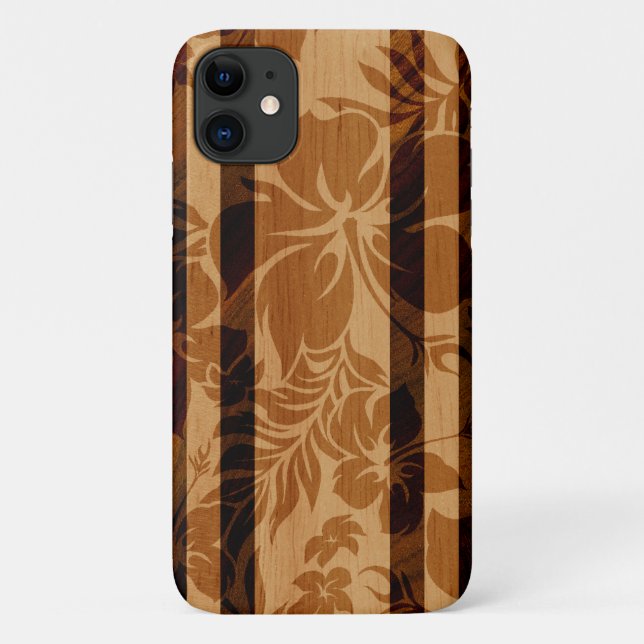 Coques Case-Mate iPhone Keokea Beach Hibiscus Faux Wood Surboard (Dos)