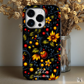 Coque Pour iPhone 14 Pro Khokhloma Élégance Florale - Une touche moderne su