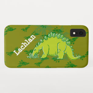 Coque Pour iPhone XR Kids stegosaurus vert nom personnalisé