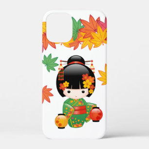 Case-Mate iPhone Case Kimono Vert Automnal Poupée Kokeshi Feuilles d'Éra