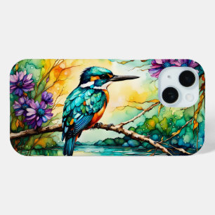 Coque Pour iPhone 15 Kingfisher perché au-dessus des Fleurs sauvages d'