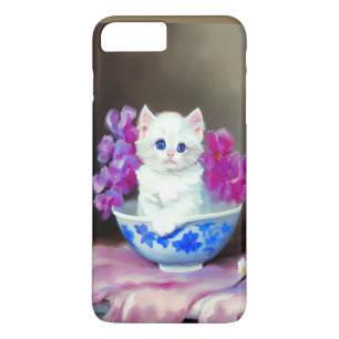 Case-Mate iPhone Case Kitten blanc vintage aux fleurs roses