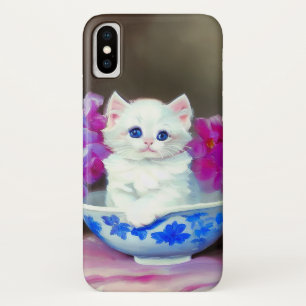 Case-Mate iPhone Case Kitten blanc vintage aux fleurs roses