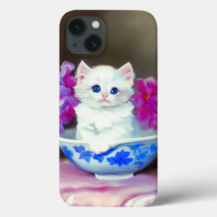 Case-Mate iPhone Case Kitten blanc vintage aux fleurs roses