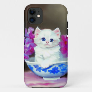 Case-Mate iPhone Case Kitten blanc vintage aux fleurs roses