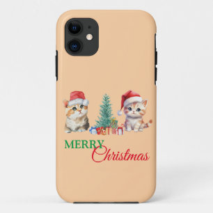 Case-Mate iPhone Case Kitten Chat Père Noël Red Green Joyeux Noël Party