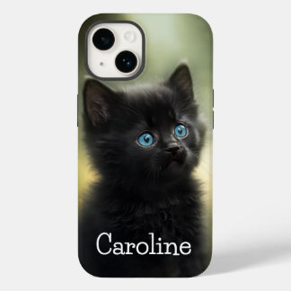 Coque Pour iPhone 14 Kitten Noir Cutest Avec Yeux Bleus, Personnalisabl
