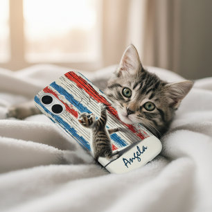 Coque Pour iPhone 16 Kitten rayé, Mur rayé