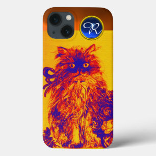 Coques Pour iPhone KITTY CAT, KITTEN JAUNE BLEU ROSES Gem Monogramme