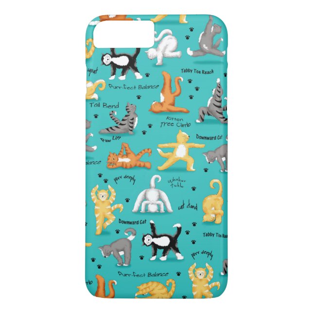 Coques Case-Mate iPhone Kitty Chat Yoga Poses Turquoise Turquoise bleu jau (Dos)