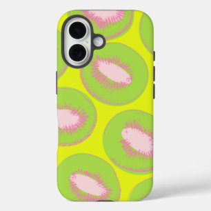 Coque Pour iPhone 16 Kiwi Pop Art Fruit Motif en Chartreuse et rose