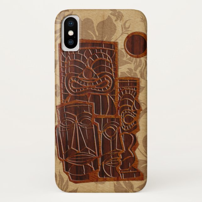 Coques Case-Mate iPhone Koa Wood Tiki Sun Faux Wood Surboard (Dos)