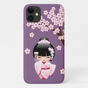 Case-Mate iPhone Case Kokeshi Doll au kimono rose sur fond violet