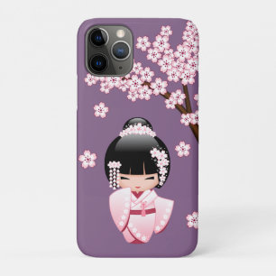 Case-Mate iPhone Case Kokeshi Doll en kimono rose sur fond violet