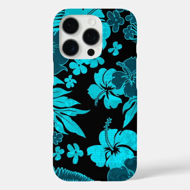 Coques Case-Mate iPhone Kona Times Hibiscus Hawaiian Ingénié Noir Turquois (Verso)