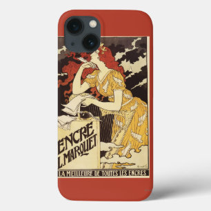 iPhone 13 Case L. Marquet Ink Femme à tête rouge et harpe