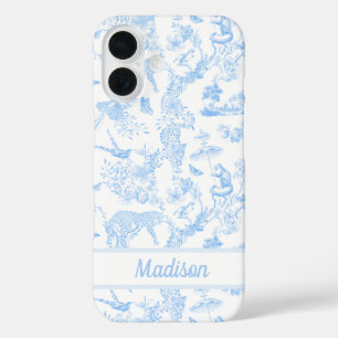 Coque Pour iPhone 16 La Chinoiserie de la Jungle en bleu clair