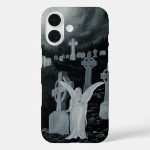 Coque Pour iPhone 16 La nuit sur le cimetière - Angel avec Corbeau