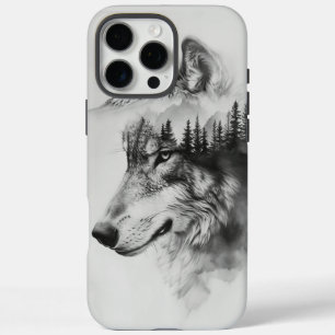 Coques iPhone 16 Pro Max La silhouette du loup fusionne avec les montagnes