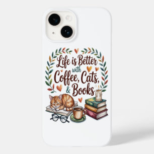 Coque Pour iPhone 14 La vie est meilleure avec du café, des chats et de