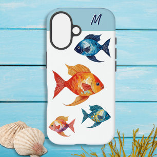 Coque Pour iPhone 16 La vie marine des poissons Monogramme océanique