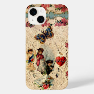 COQUE POUR iPhone 14 LACE ANTIQUE VALENTINE, CUPIDE, AMOUREUX ET BOUTTE