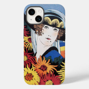 Coque Pour iPhone 14 Lady avec Fleurs Chrysanthemum, Noir