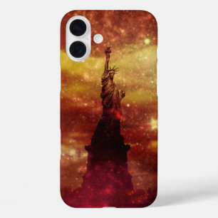 Coques iPhone 16 Plus Lady Liberty étoiles rouges et jaunes
