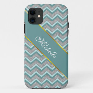 Coques Pour iPhone L'aluminium argenté et le Teal zigzaguent