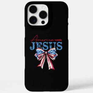 Coques iPhone 16 Pro Max L'Amérique a besoin de Jésus Christian Drapeau USA