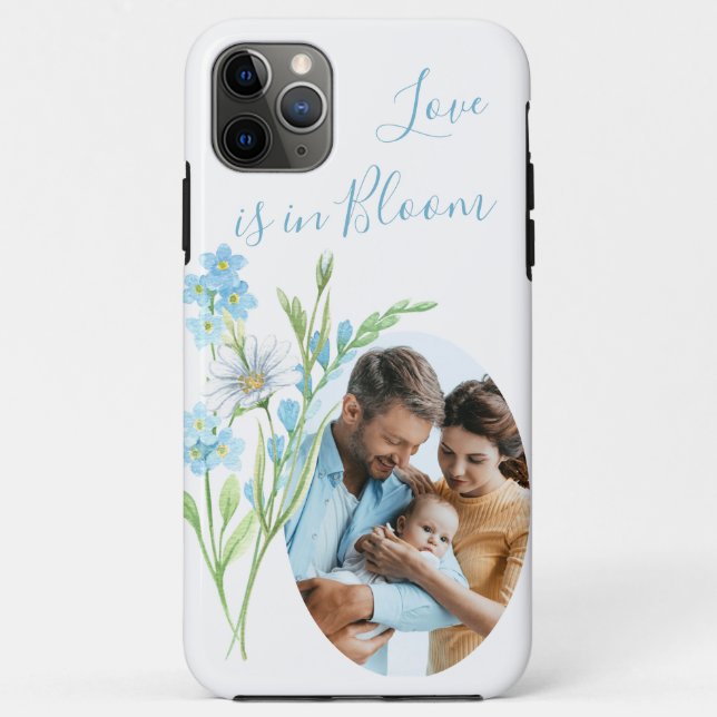 Coques Case-Mate iPhone L'amour est en Fleur sauvage d'aquarelle bleu fleu (Dos)