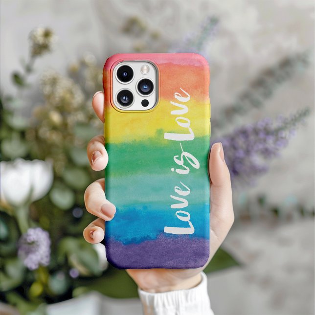 Coques Case-Mate iPhone L'Amour Est L'Amour Aquarelle Couleurs Fierté (Presenting this beautiful phone case. Featuring pride colors with a beautiful message.)