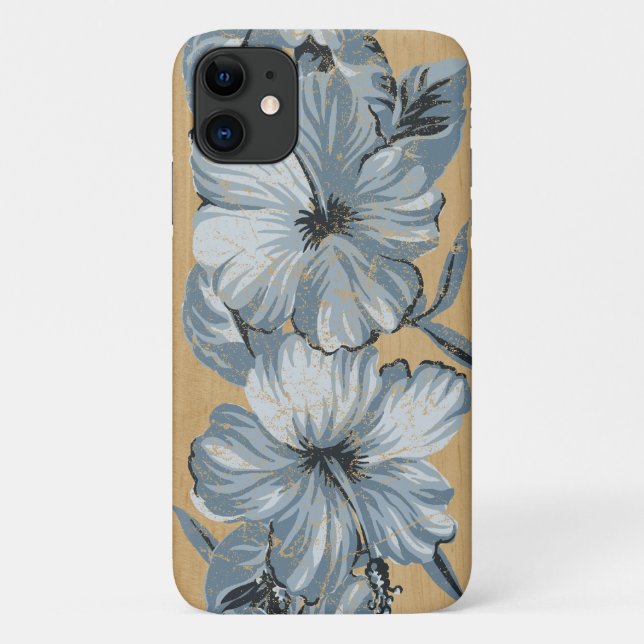 Coques Case-Mate iPhone Lanai Hawaii Blue Hibiscus Faux Wood (Dos)
