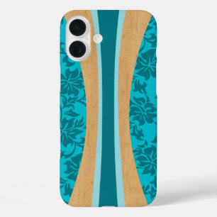 Coques iPhone 16 Plus Laniakea Hawaiian Faux Wood Surboard Turquoise lég