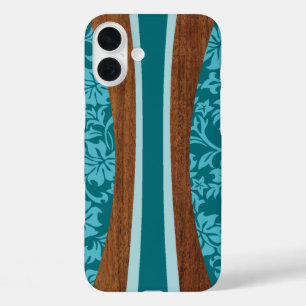 Coques iPhone 16 Plus Laniakea Hawaiian Faux Wood Surf en Turquoise