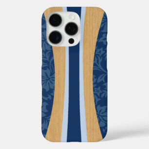 Coques iPhone 16 Pro Laniakea Hawaiian Faux Wood Surfboard in Navy
