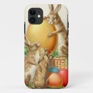 Coque iPhone 11 Lapin de Pâques vintage Œufs de Pâques Carte de Pâ