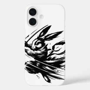 Coque Pour iPhone 16 Lapin Guerrier à l'Encre Noire Samouraï