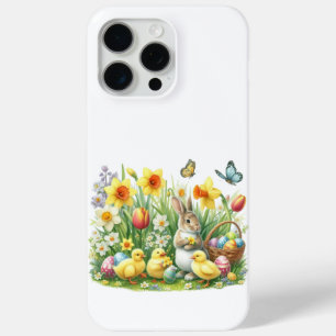 Coque iPhone 15 Pro Max lapin/poulet de printemps classique/Vintage