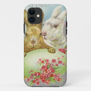 Coques Pour iPhone Lapins de Pâques vintage avec carte de Pâques d'œu