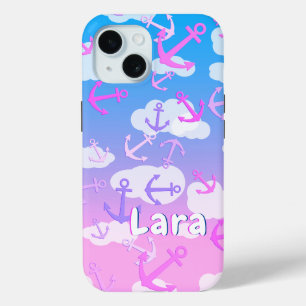 Coque Pour iPhone 15 Lara - Modèle de nom personnalisé, Ancres flottant
