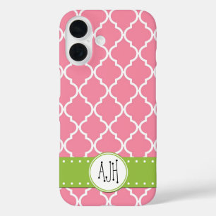 Coques iPhone 16 Latticwork rose, Quatrefoil, Trellis, Monogramme