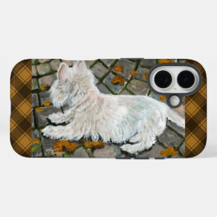 Coque Pour iPhone 16 L'automne laisse Westie sur Patio